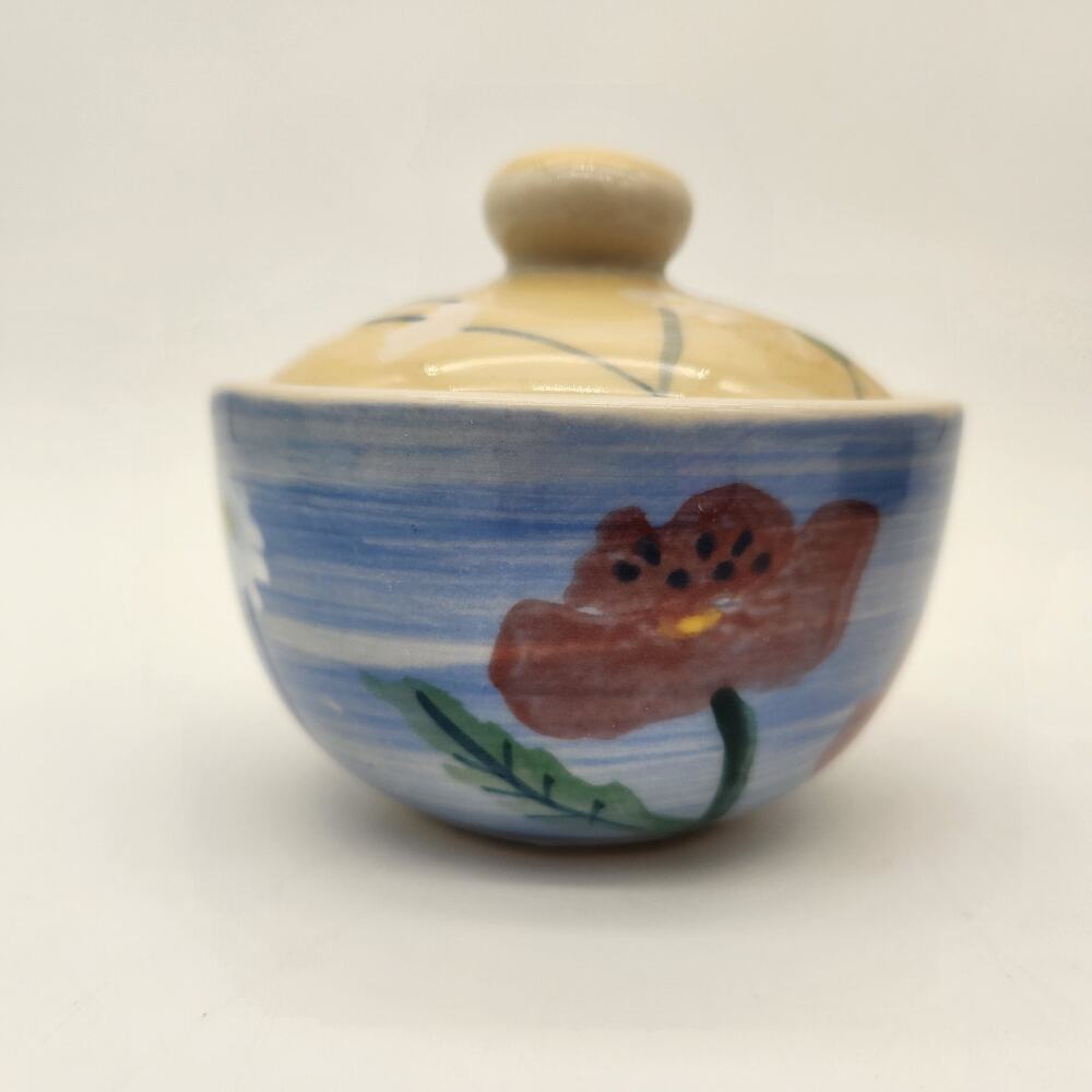 Flowers Bloom All Around This Little Lidded Pot Stamped & Signed NW Vintage‎